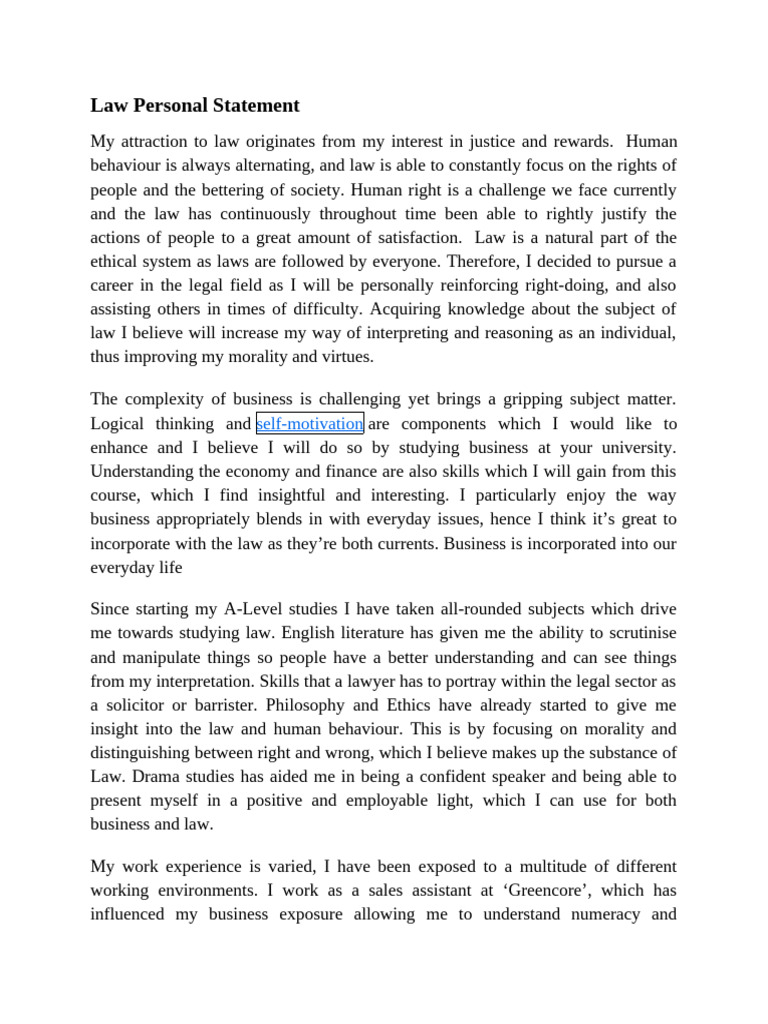 Law Personal Statement Samples For Law 21st Dec 2022 | PDF | Reason ...