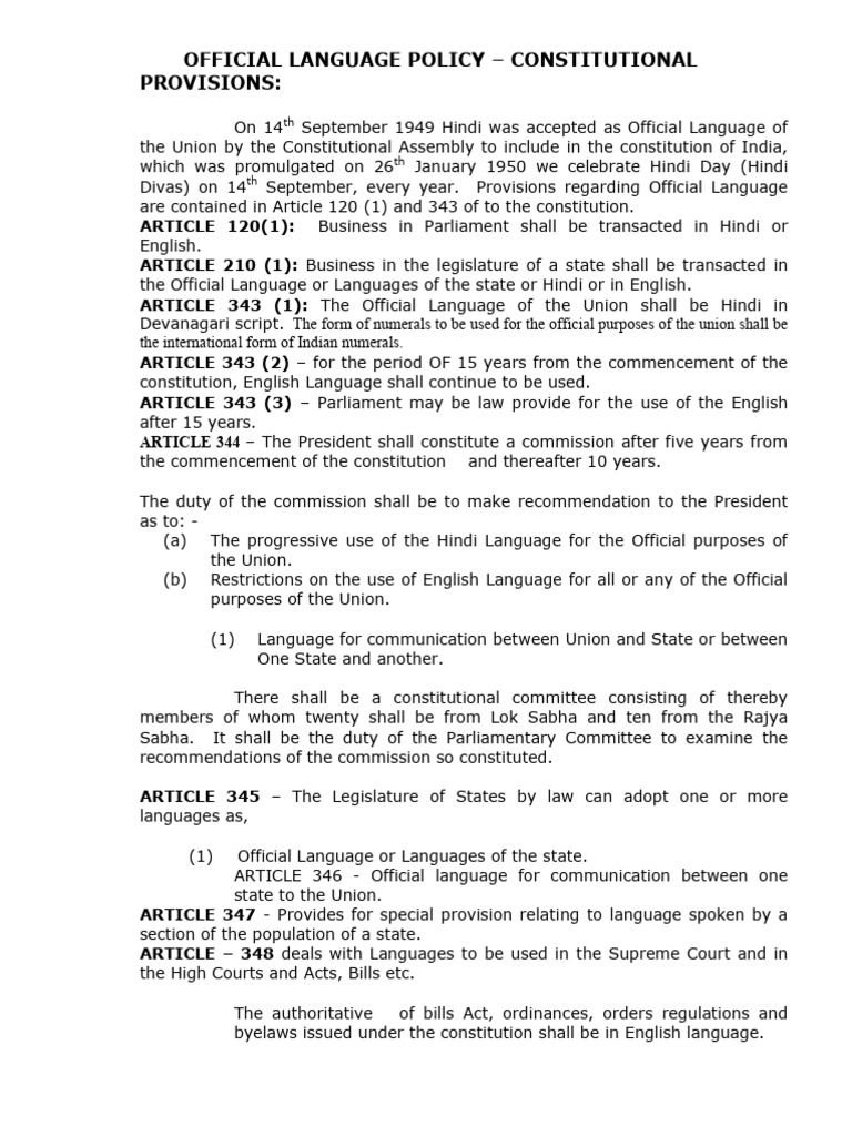 Official Language Policy - Constitutional | PDF | Languages Of India ...