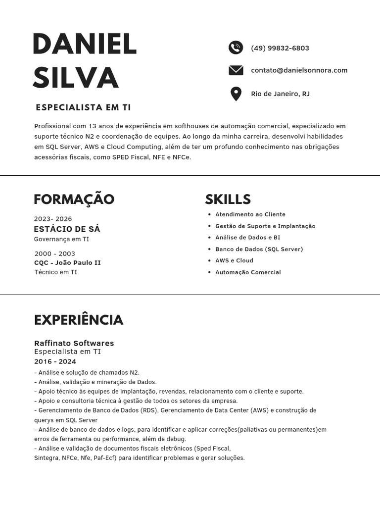 Daniel SILVA - CV Atualizado 2025 | PDF | Tecnologia da Informação ...