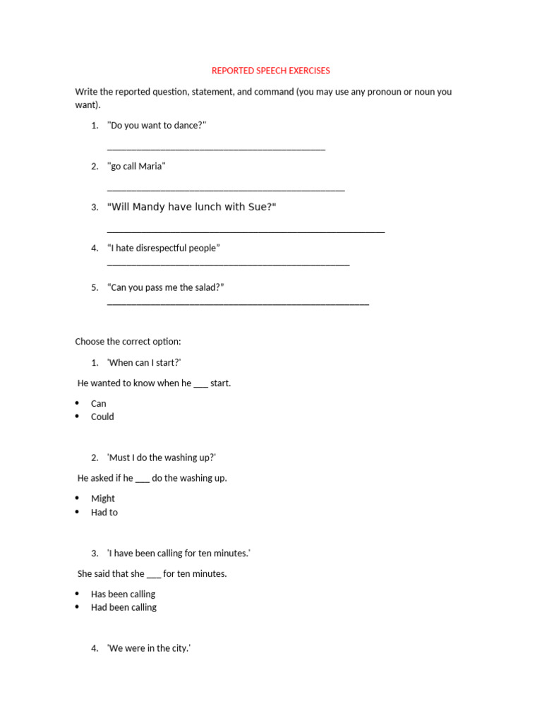 Write The Reported Question | PDF
