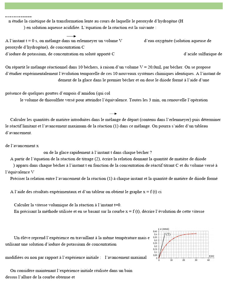 Suivi temporel d'une réaction chimique | PDF | Peroxyde d'hydrogène ...