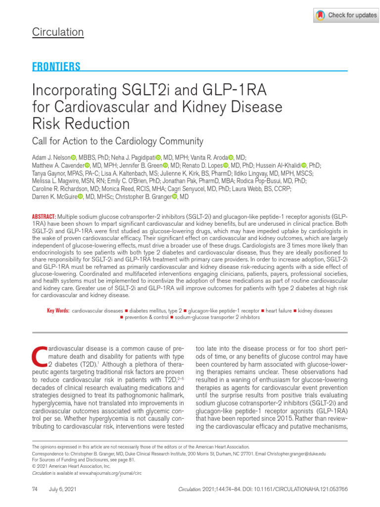 Nelson Et Al 2021 Incorporating Sglt2i and GLP 1ra For Cardiovascular ...