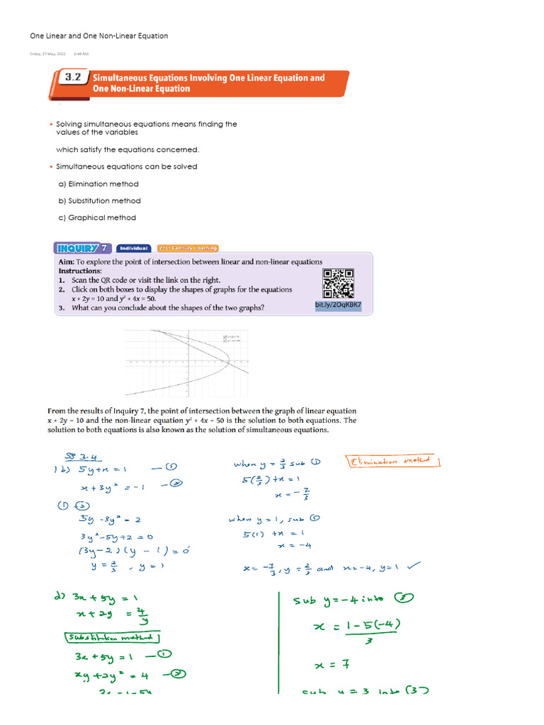 Methods for Solving Simultaneous Equations | PDF