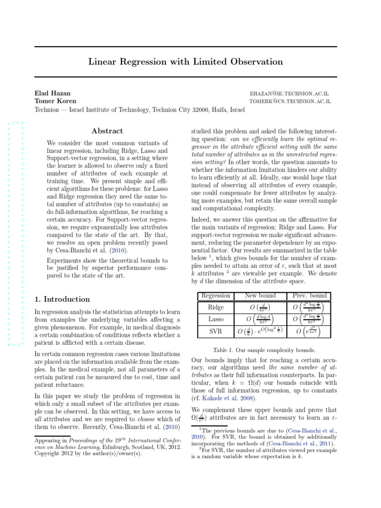 Efficient Linear Regression with Limited Attributes | PDF | Linear ...