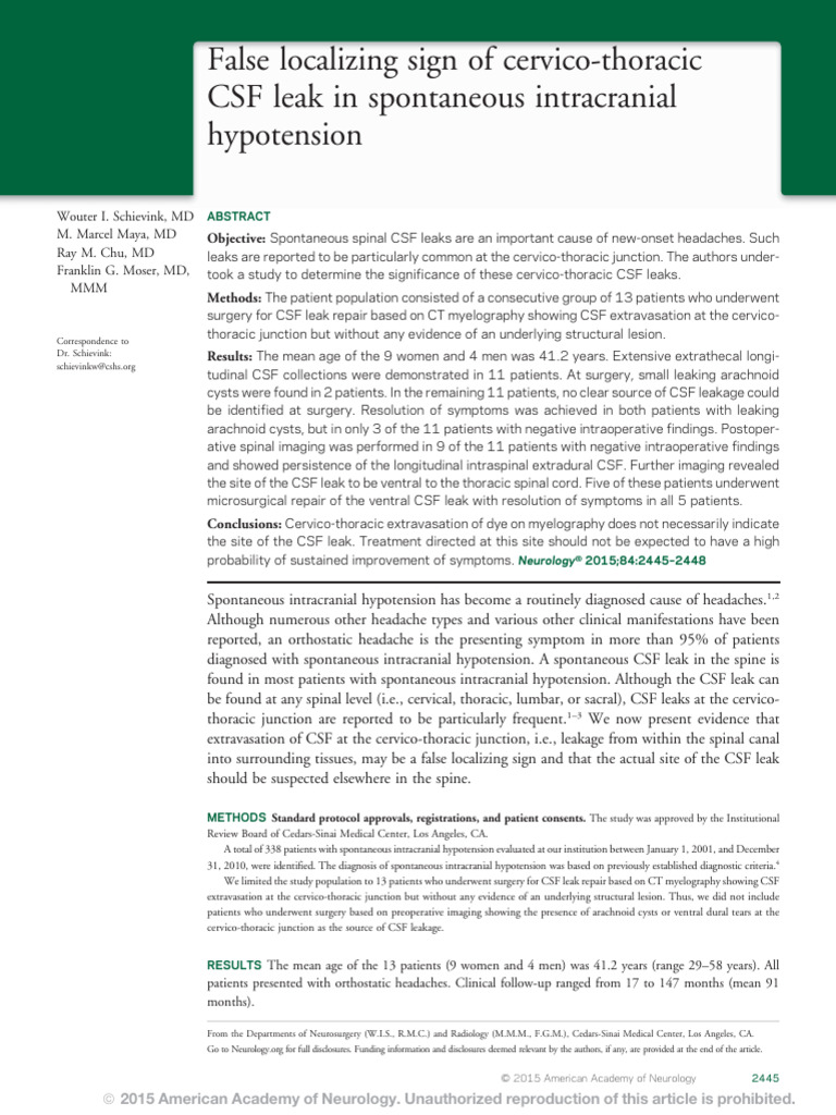 False Localizing Sign of Cervico-Thoracic CSF Leak in Spontaneous ...