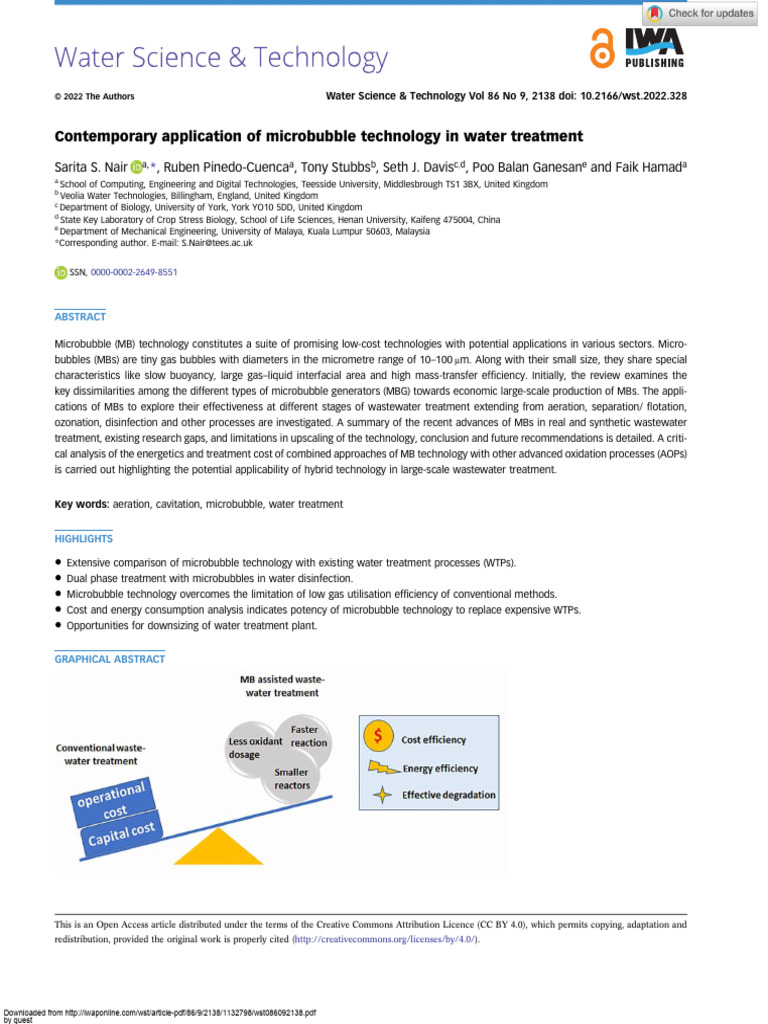 Contemporary Application of Microbubble Technology in Water Treatment ...