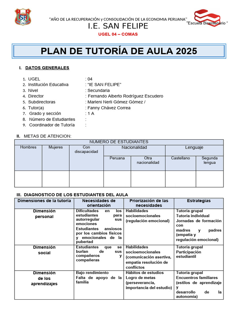 Plan de Tutoría 2025 para Secundaria | PDF | Plan de estudios | Aprendizaje