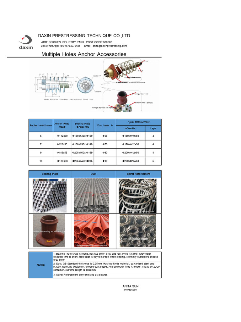 Daxin Prestressing Anchor Accessories Guide | PDF