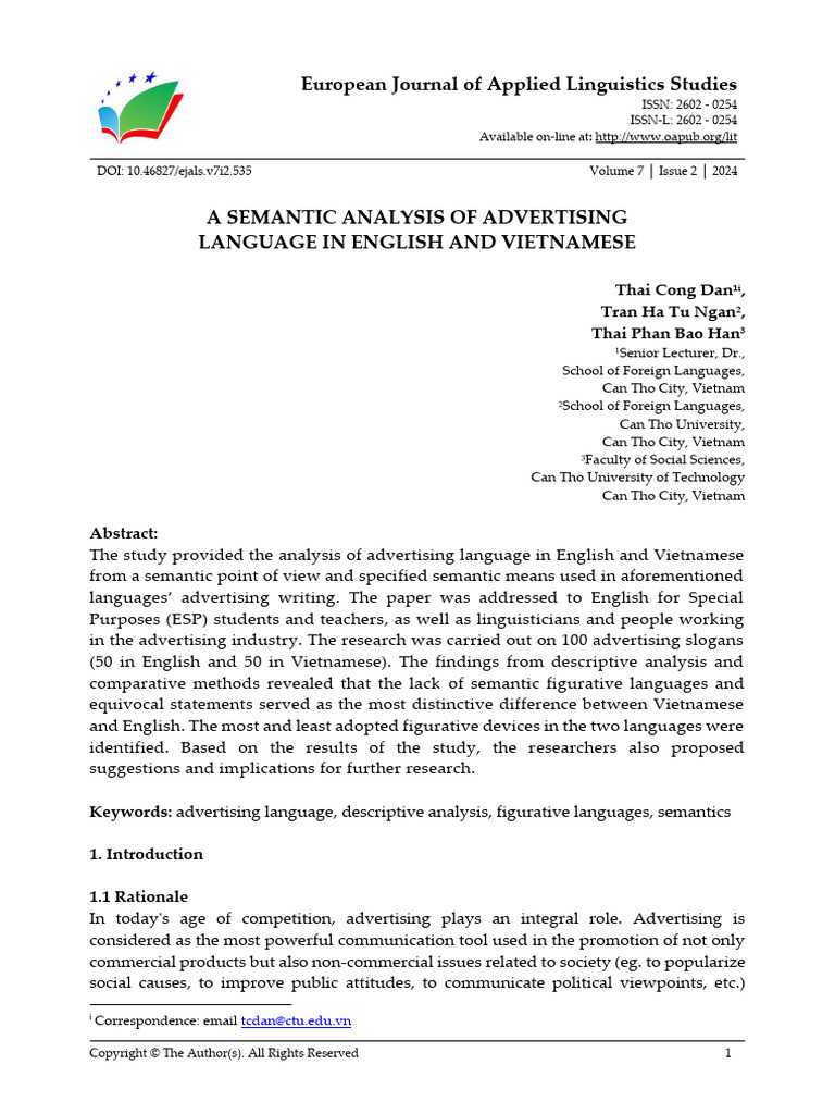 Semantic Analysis of Advertising Language | PDF | Semantics | Metaphor