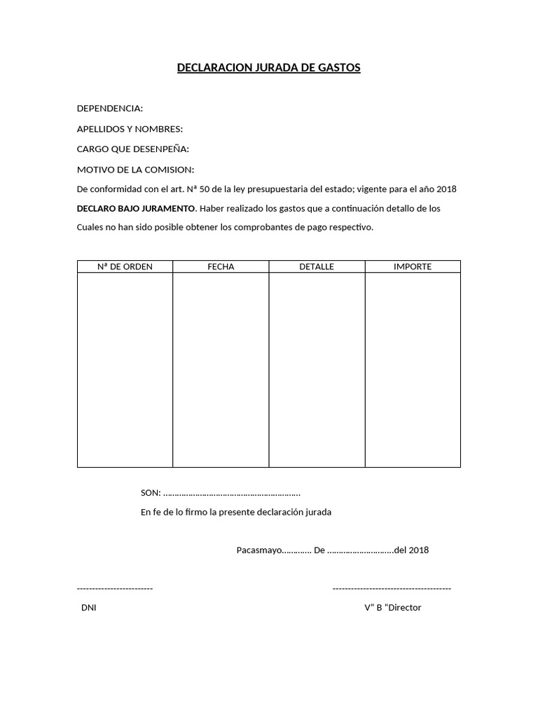 Declaración Jurada de Gastos 2018 | PDF