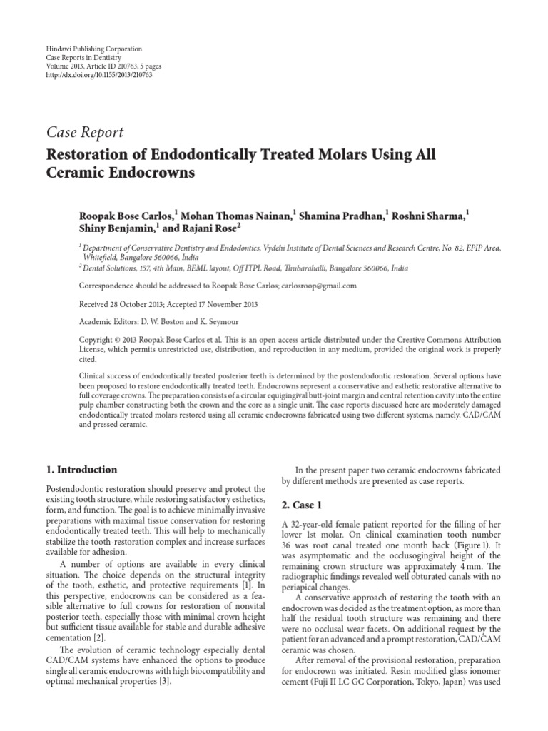 Endocrown Restoration for Molars | PDF | Dentistry Branches | Dentistry