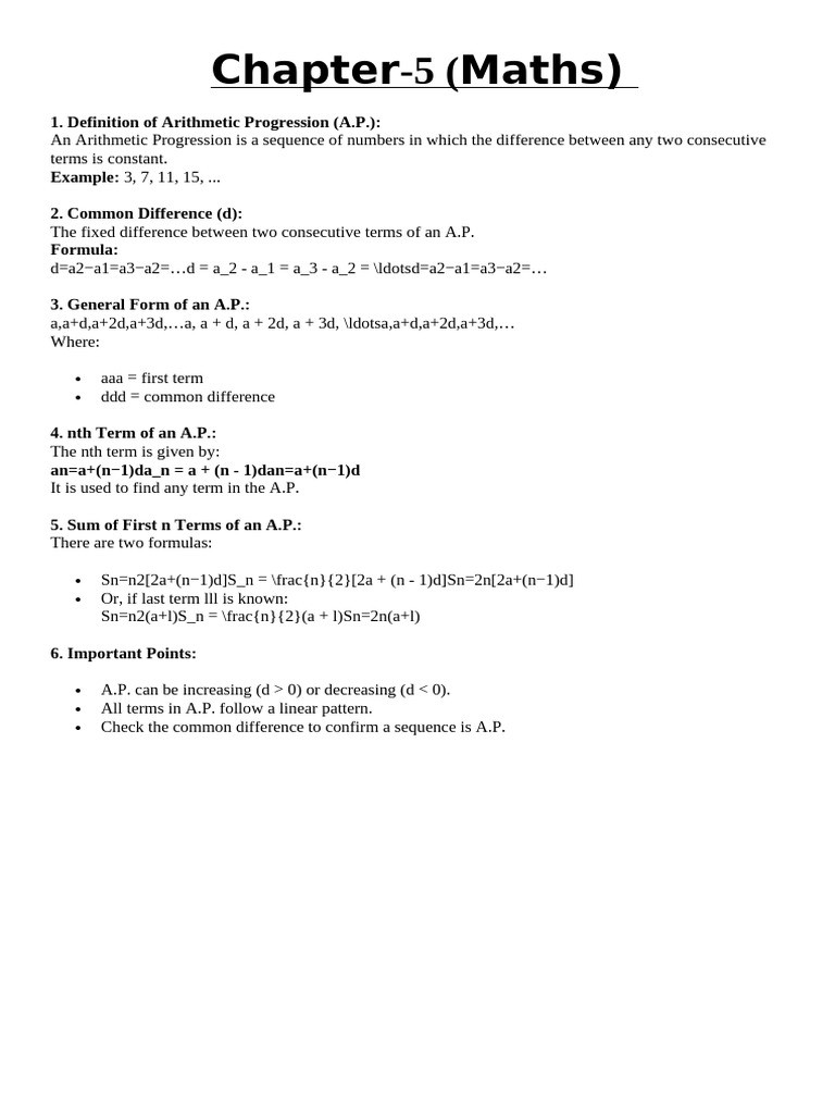 Maths Notes CH 5 | PDF
