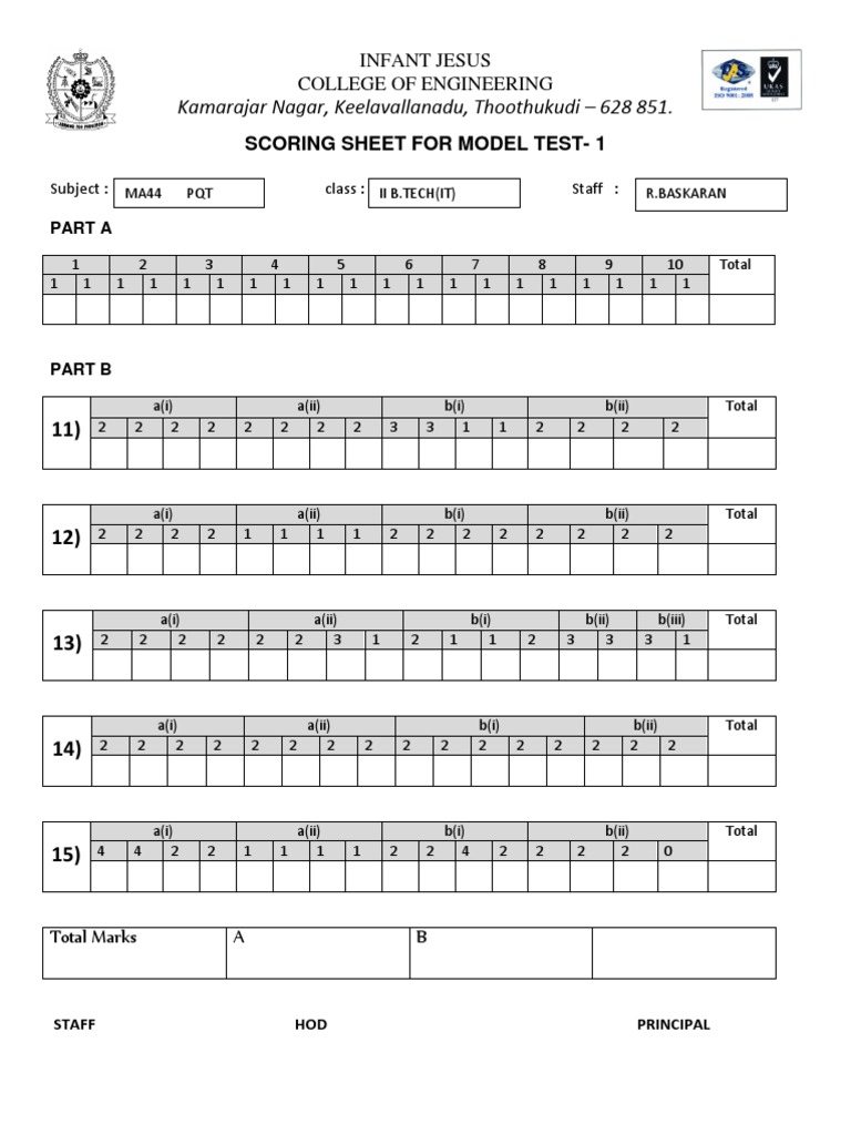 Scoring Sheet for Model Test 1 | PDF | Technology & Engineering