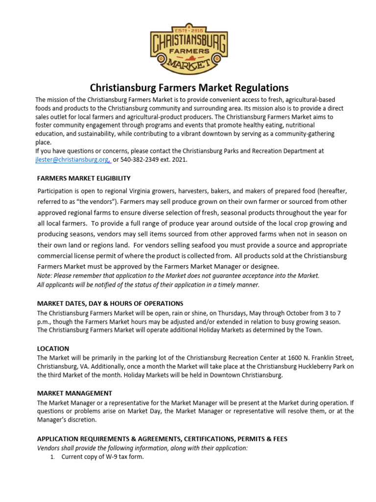 Christiansburg Farmers Market Guidelines | PDF | Winter Storm ...