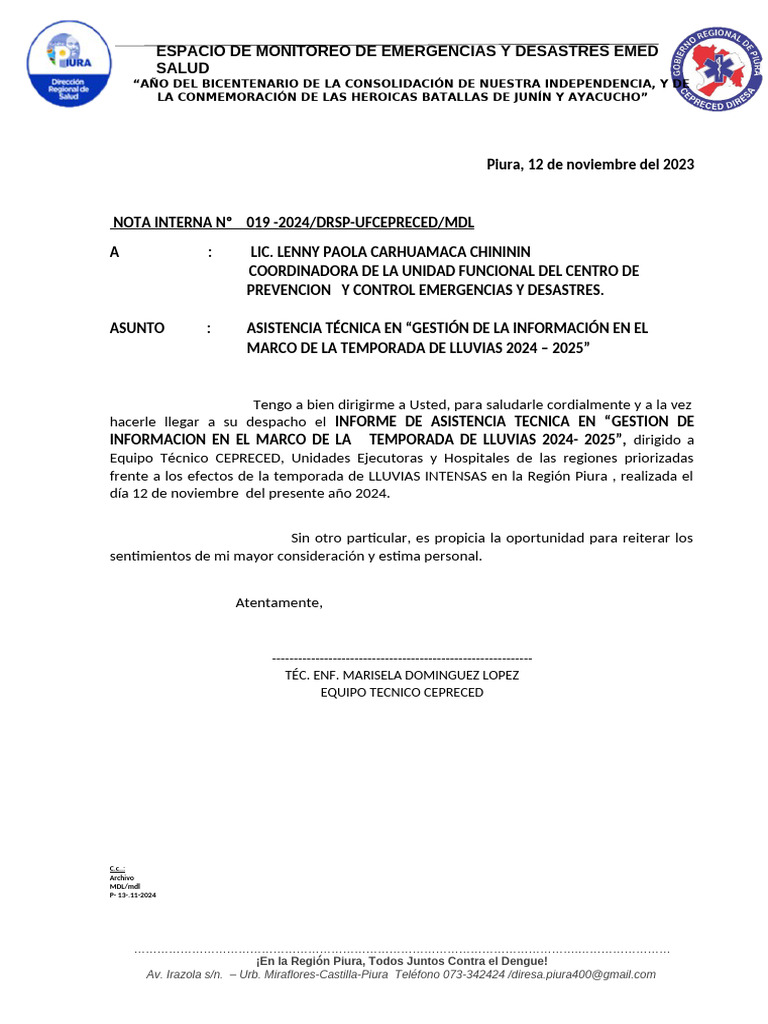 Asistencia Tecnica #010 - 2024 - Nota Interna N°019 | PDF | Toma de ...