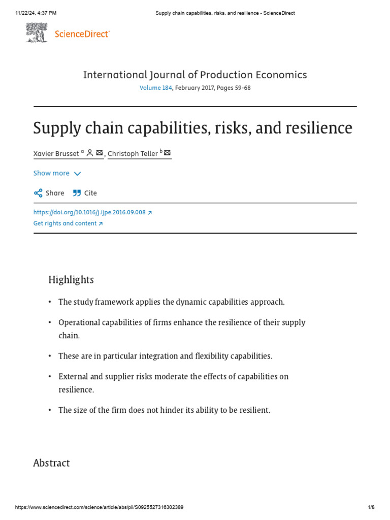 Enhancing Supply Chain Resilience | PDF | Supply Chain | Psychological ...