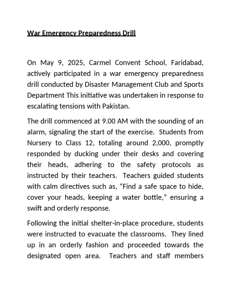 Carmel Convent War Preparedness Drill | PDF