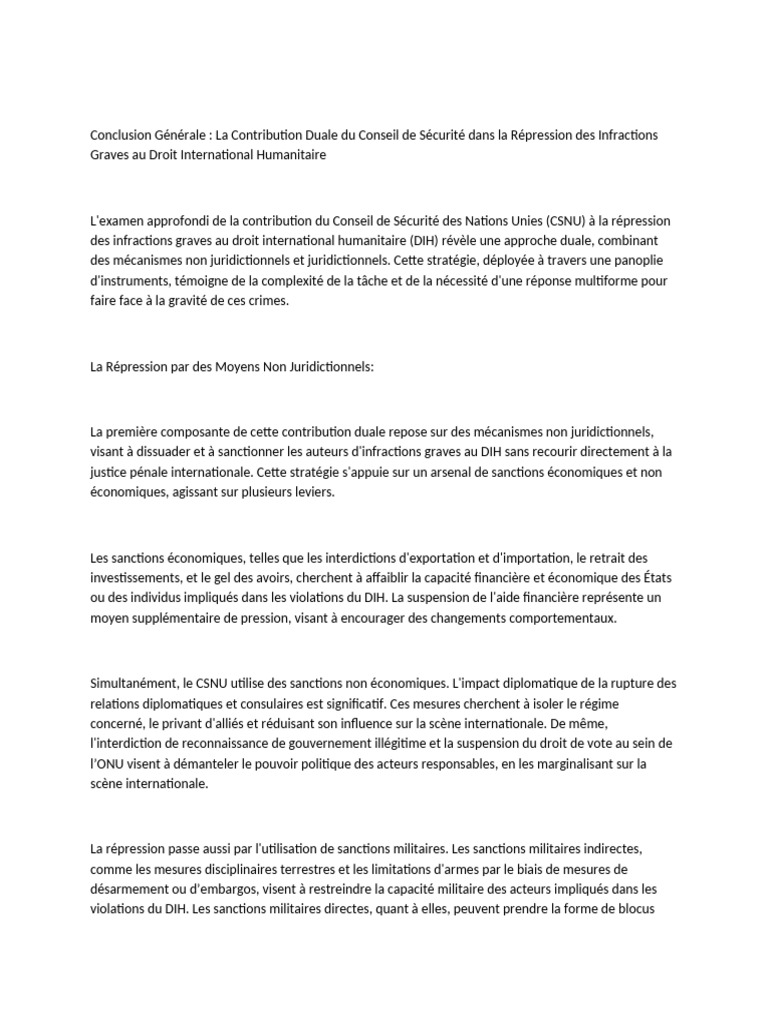 Contribution du CSNU au DIH : Sanctions et Justice | PDF | Cour pénale ...