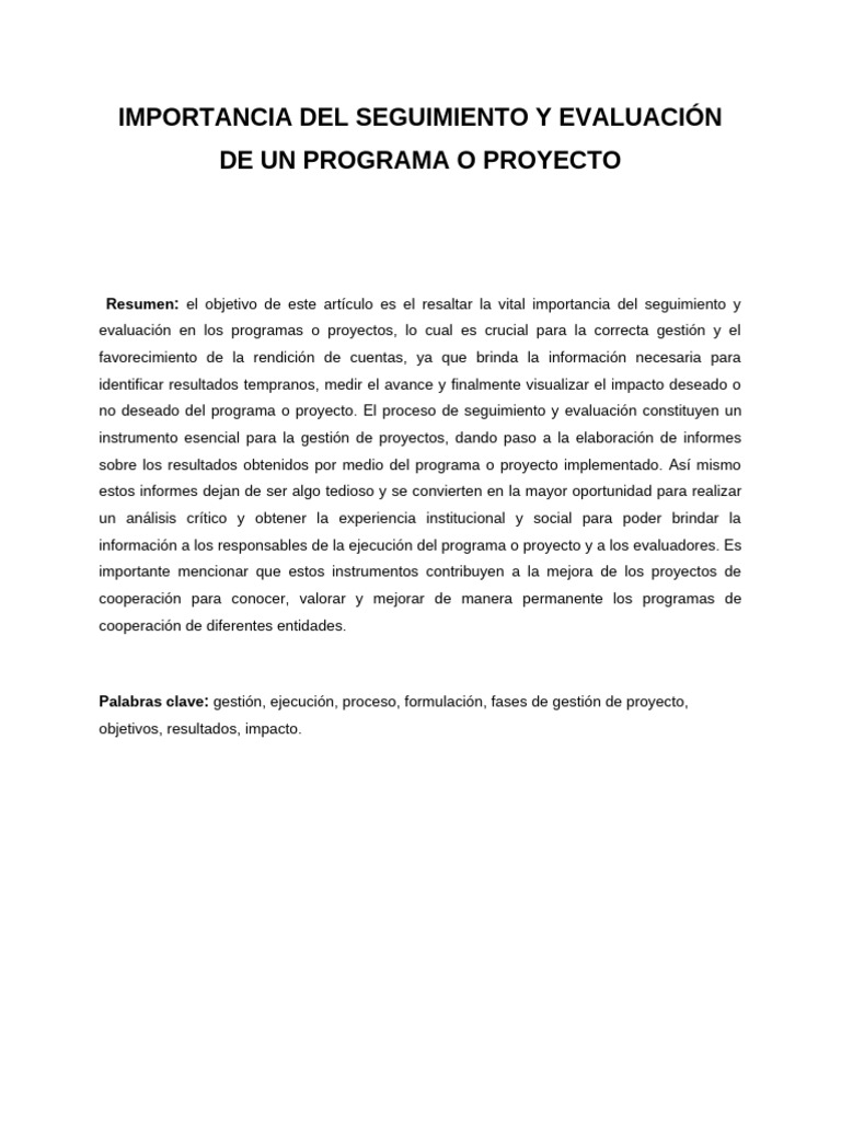 Seguimiento y Evaluación de Proyectos | PDF | Evaluación | Cognición