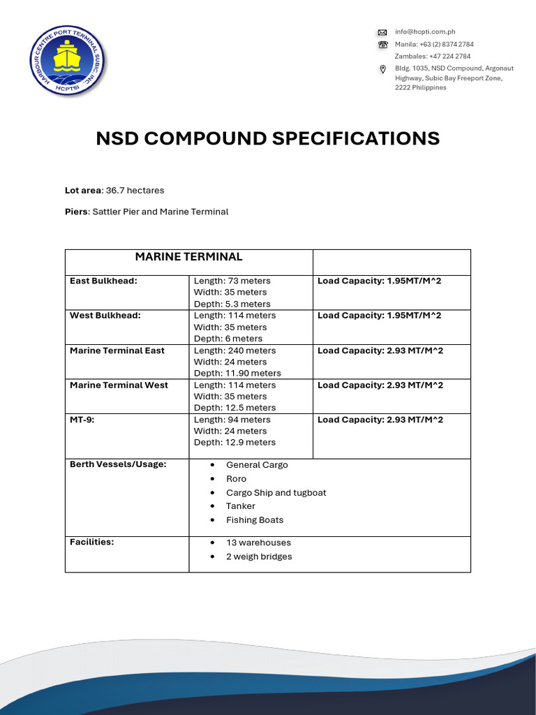 NSD Compound and Wharf Specifications | PDF | Water Transport | Freight ...