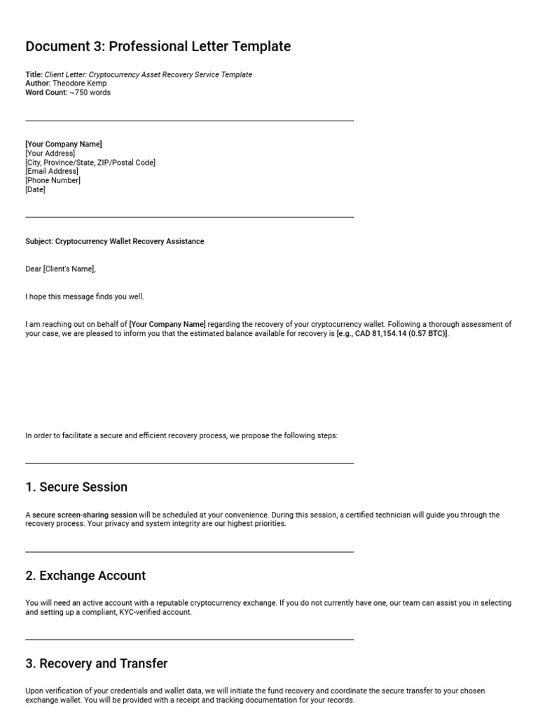 Cryptocurrency Wallet Recovery Letter Template | PDF