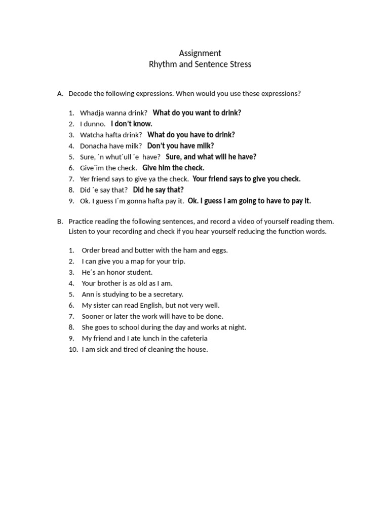 Assignment Rhythm and Sentence Stress | PDF