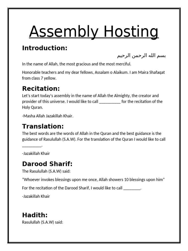 School Assembly Hosting Script | PDF
