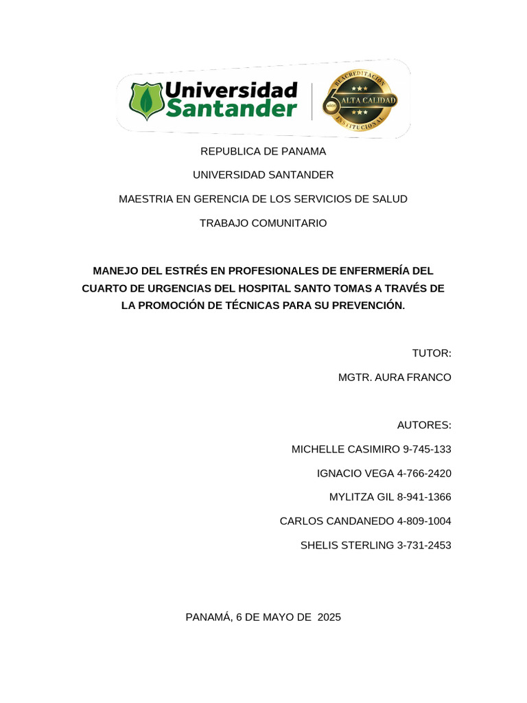 Manejo del Estrés en Enfermería Urgencias | PDF | Estrés (biología ...