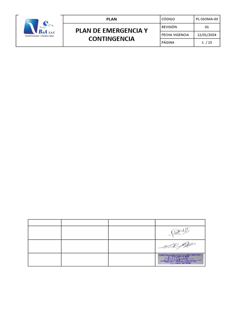 Plan de Emergencia y Contingencia 2024 | PDF | Riesgo | Primeros auxilios