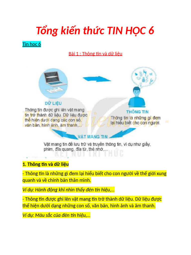 Tổng kiến thức TIN HỌC 6 | PDF