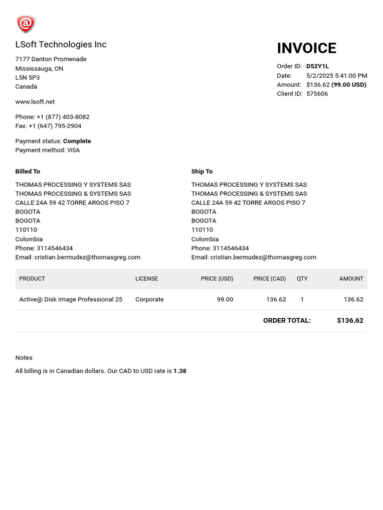 Invoice for Active@ Disk Image License | PDF
