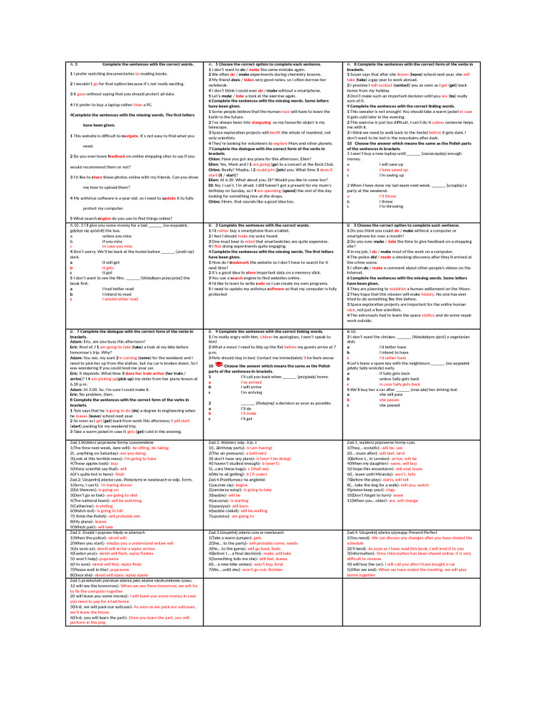 Sentence Completion Exercises for ESL | PDF