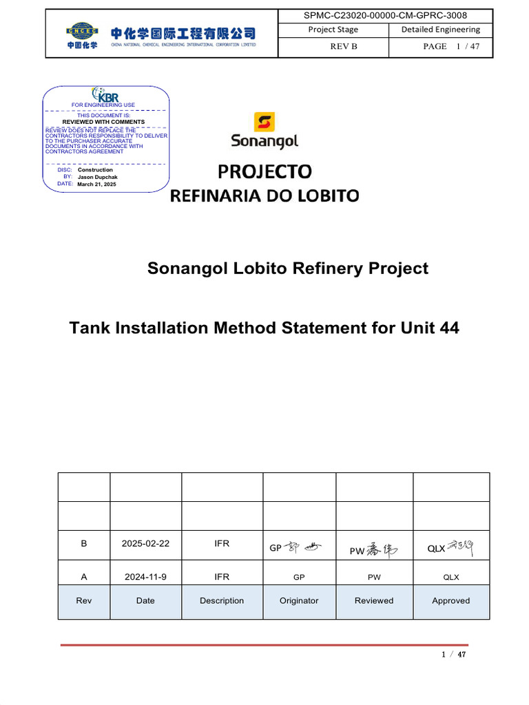 Tank Installation Method for Lobito Refinery | PDF | Welding | Construction