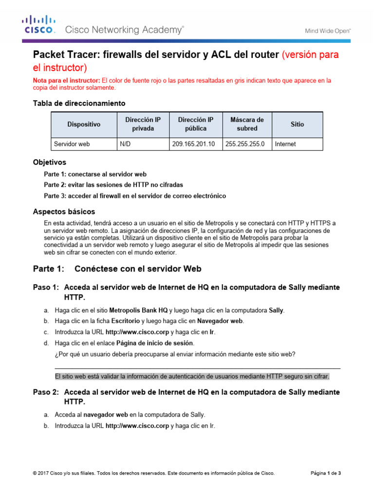 Configuración de Firewalls y ACL en Packet Tracer | PDF | Red mundial ...