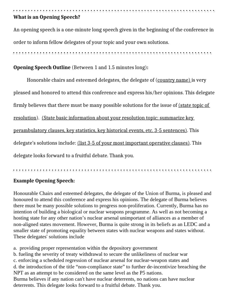 Opening Speech Guide for Model UN | PDF