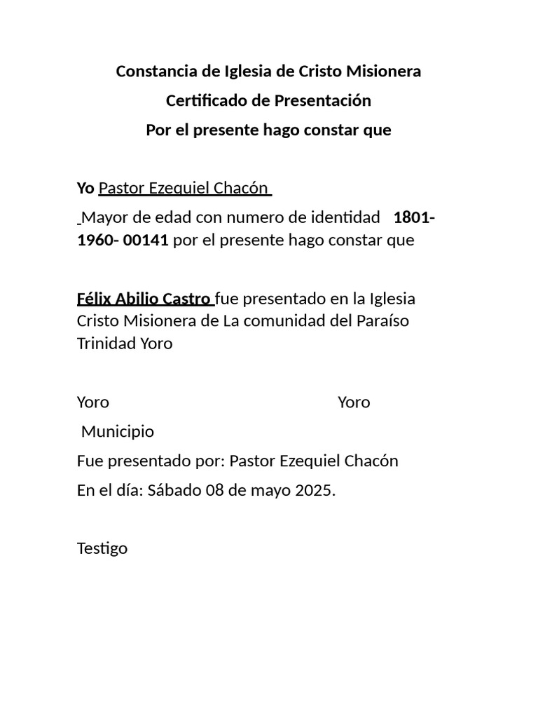 Constancia de Iglesia de Cristo Misioner1 | PDF