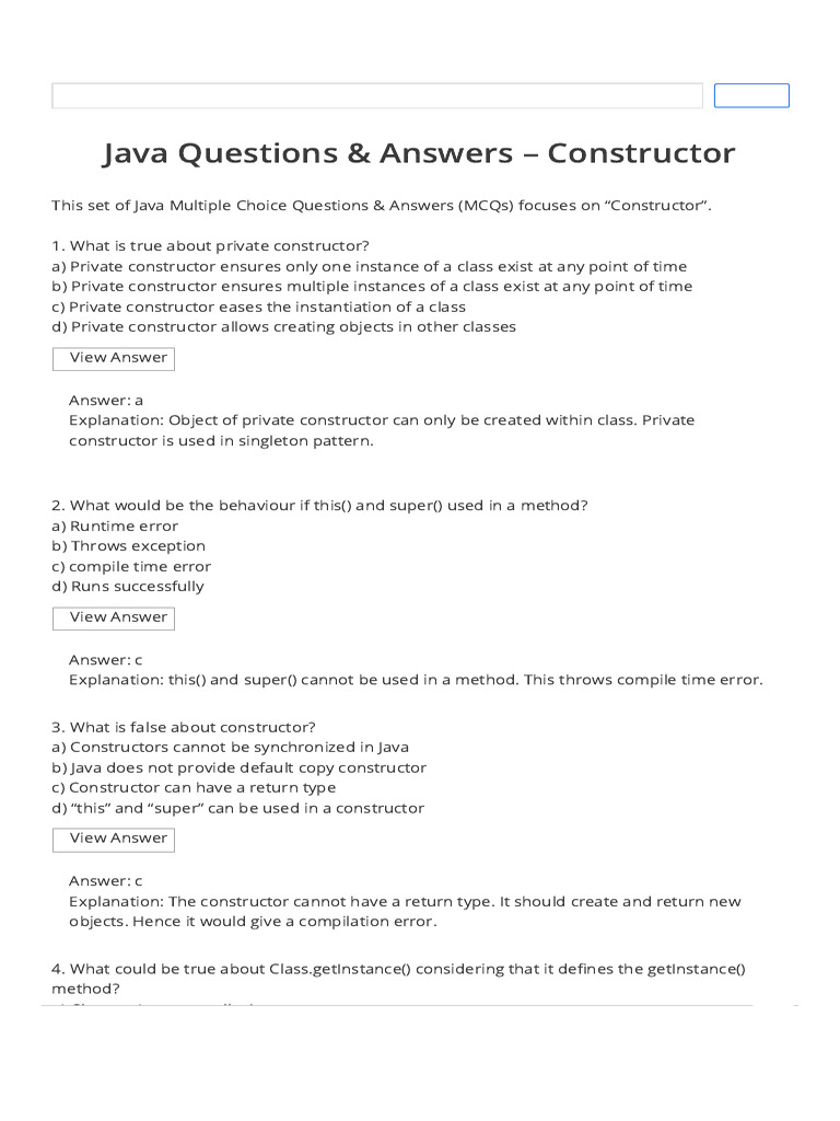 Constructors - Java Questions & Answers - Sanfoundry | PDF ...
