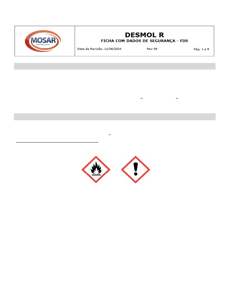Ficha de Segurança do DESMOL R | PDF | Incêndios | Temperatura