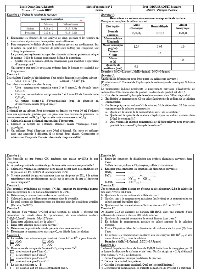 Masse molaire de l'aluminium en chimie | PDF | Concentration molaire | Ion