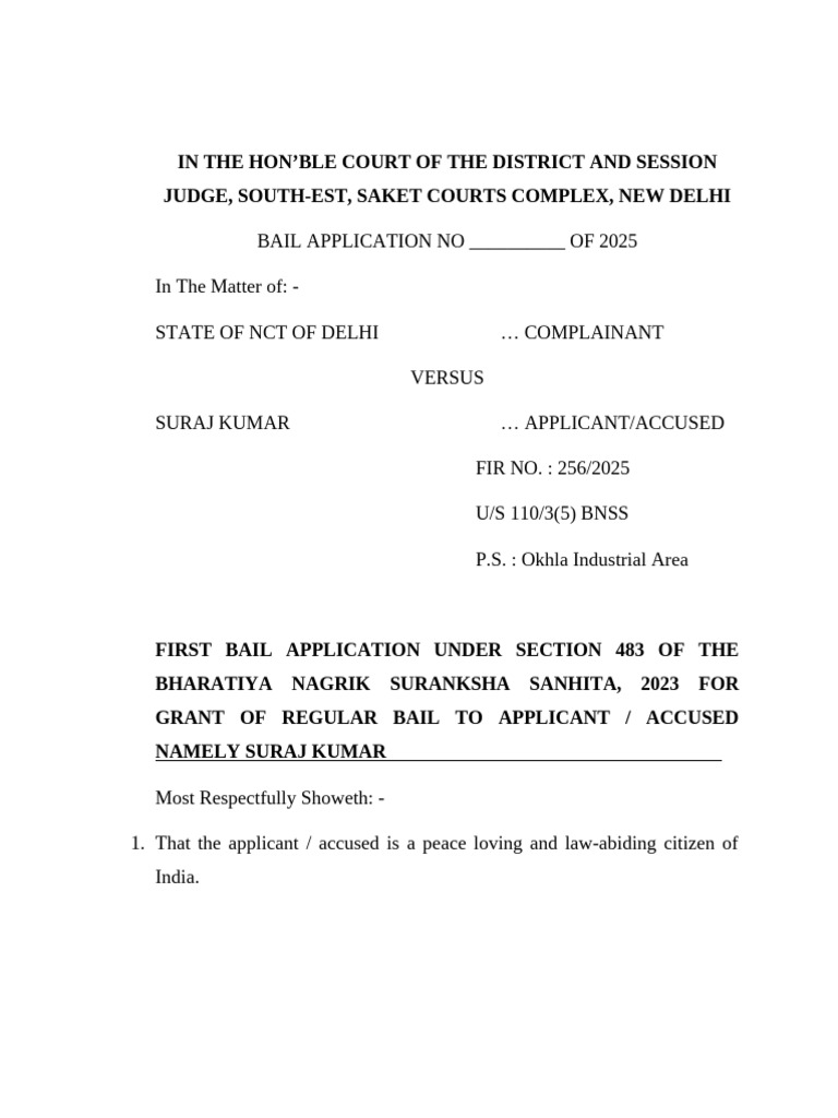Bail Application for Suraj Kumar, 2025 | PDF