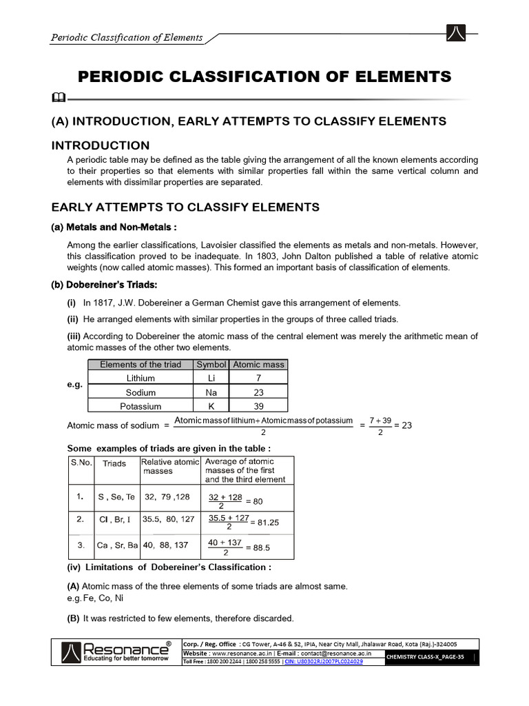 Periodic Classification of Elements Overview | PDF | Periodic Table ...