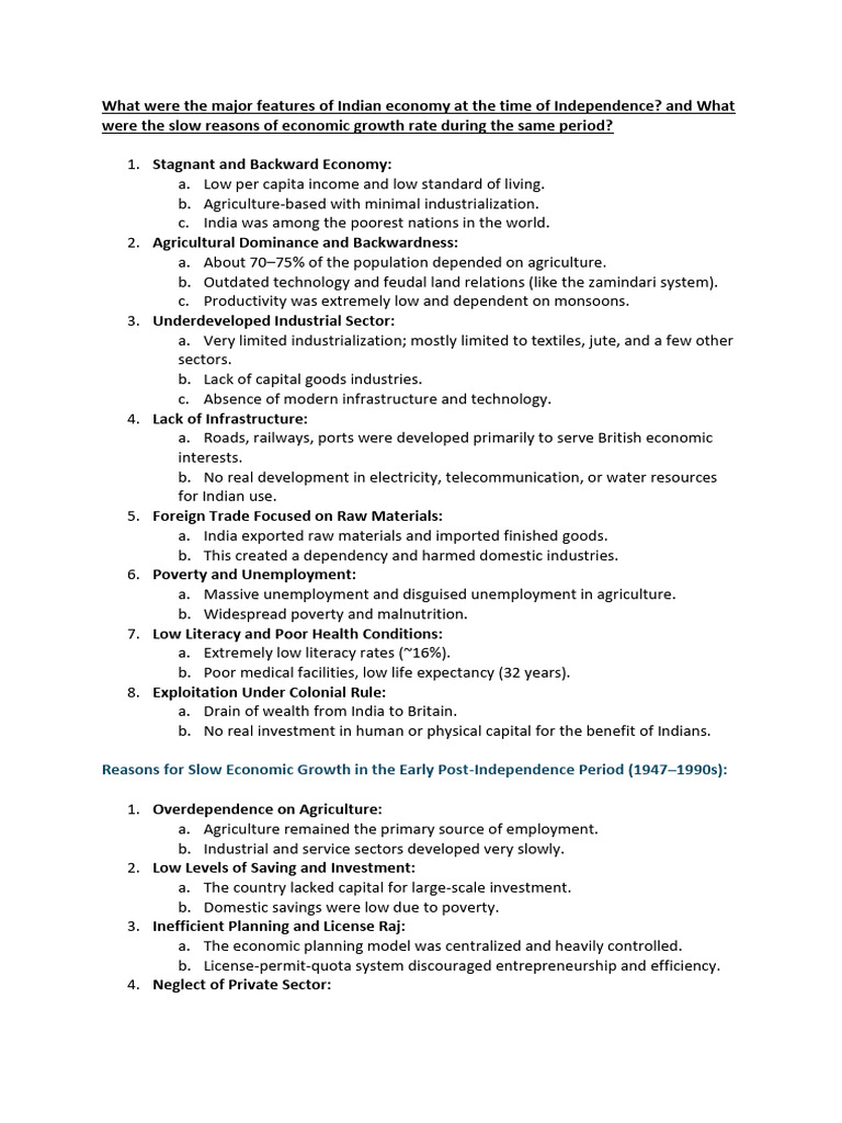 Indian Eco Imp Questions | PDF | Economy Of India | Economic Growth