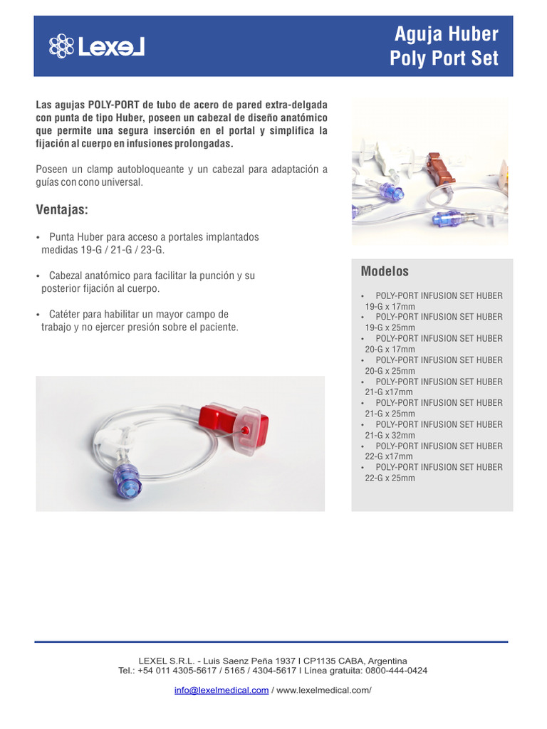 Agujas Huber y Poly-Port: Modelos y Usos | PDF | Equipo medico