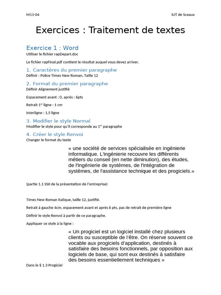 Exercices Word pour Débutants | PDF | Microsoft Word | Logiciel pour ...