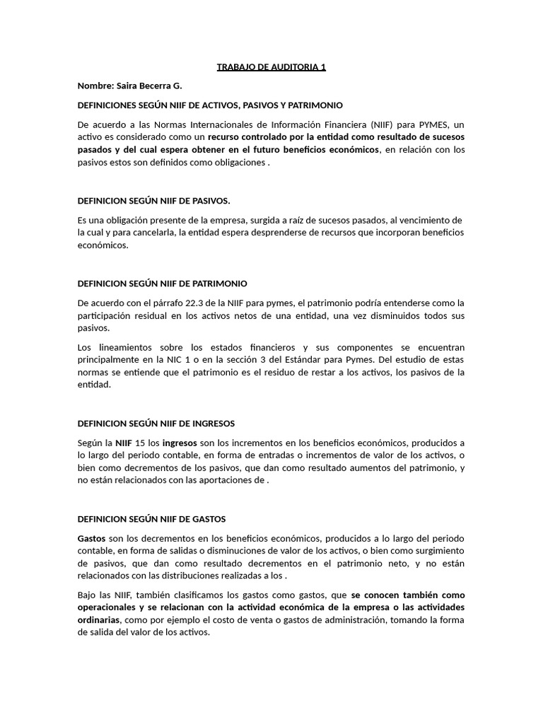 Definición de Activo según NIIF | PDF | normas internacionales de ...