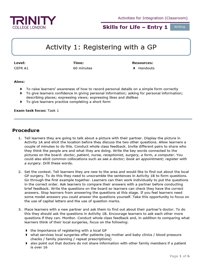 Classroom Activities for GP Registration | PDF | Cognition | Learning