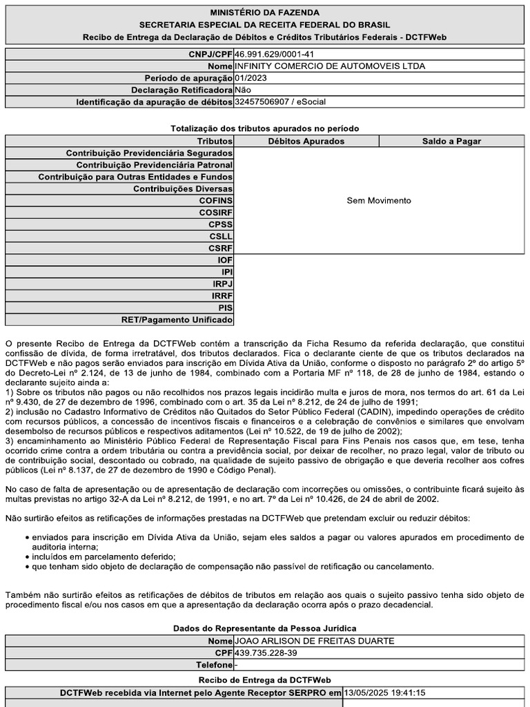 Recibo Entrega Dctfweb 01_2023 | PDF