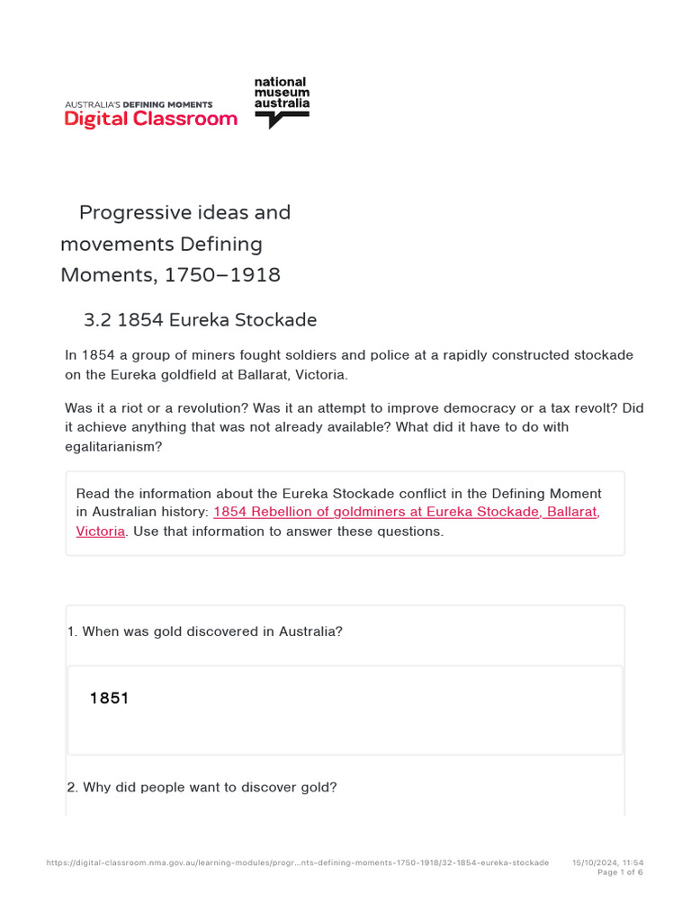 Progressive Ideas and Movements Defining Moments, 1750-1918 - 3.2 1854 ...