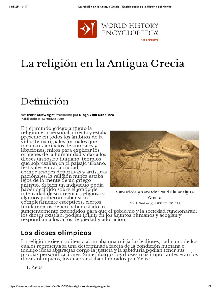 Religión en la Antigua Grecia | PDF | Mitología griega | Doce olímpicos