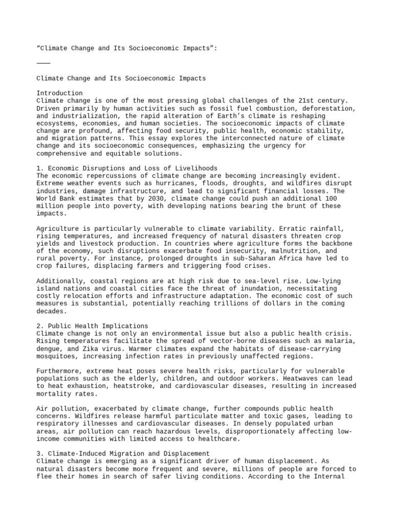 Climate Change and Its Socioeconomic Impacts | PDF | Climate Change ...